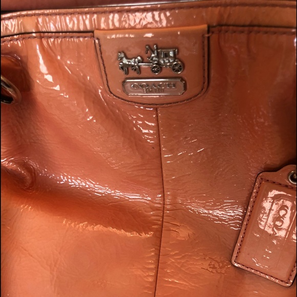Salmon Pink Patent Leather Coach Handbag - Picture 2 of 8